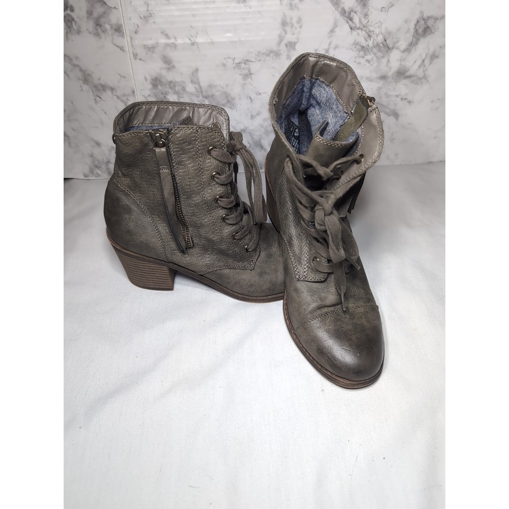Roxy Heeled Calico Side Zipper Lace Up Combat Ankle Boots Size 9.5